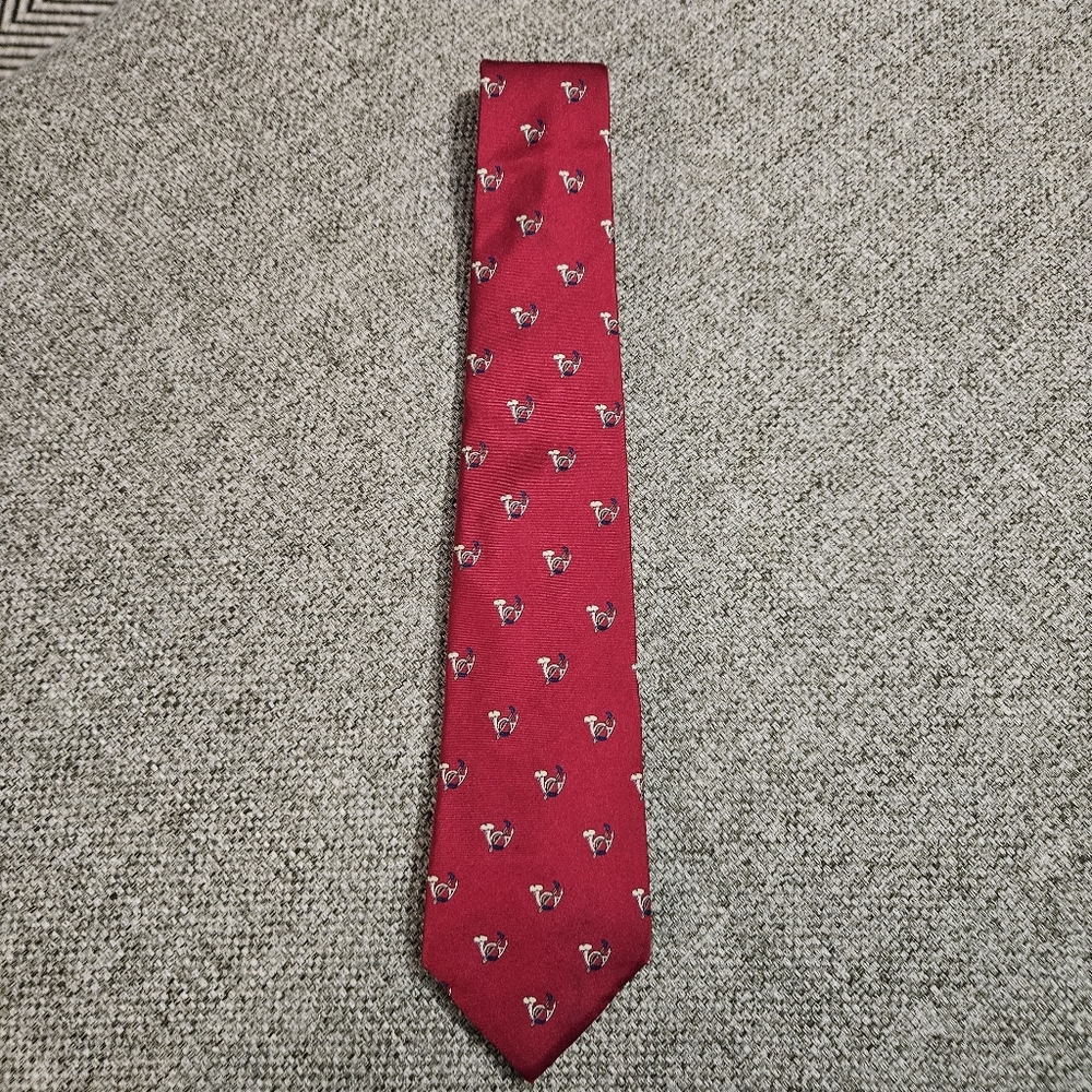Vintage  60s Equestrian Tie By Lilly Dache Silk Deep Red  55.5" x 2.5"  Rare